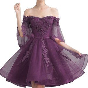 Yukale Violet Off-Shoulder Short Formal Dress, Size 12